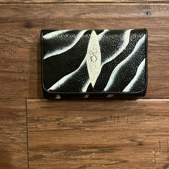 Stingray Leather Bifold Exotic Wallet in Black and White